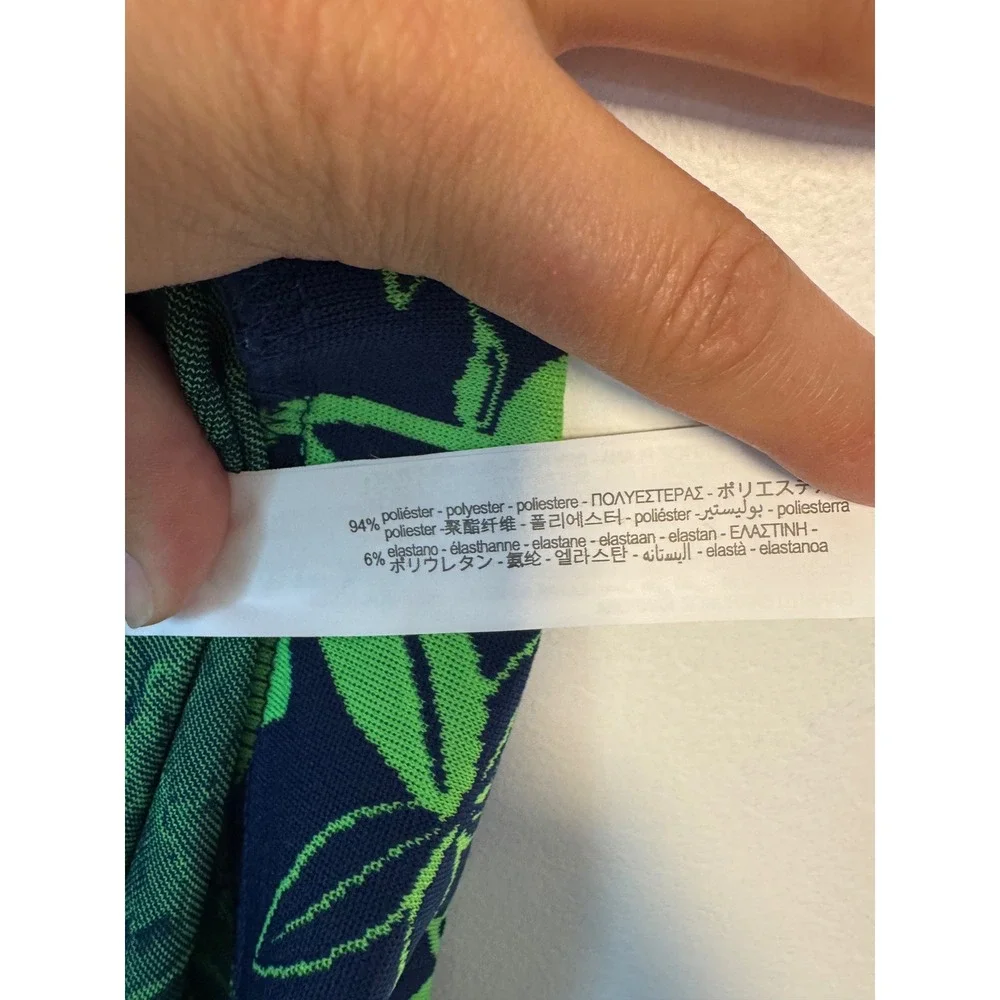 Retro Floral Zara Women Small Flare Pants Navy Lime Green‎ High Rise NWT